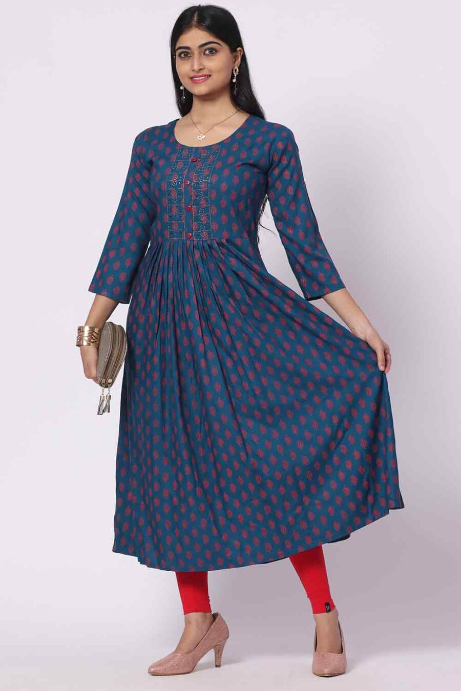 Foryourself Navy Blue with print and stone work Kurti
