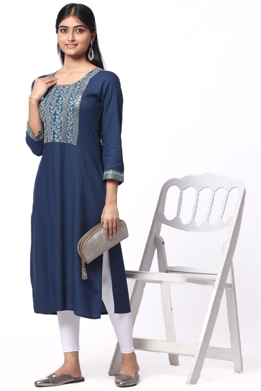 For-Yourself-Navy-Blue-with-Silver-Embroidery-Kurti-Closeup-Cloth-5 Foryourself Navy Blue with Silver Embroidery Kurti