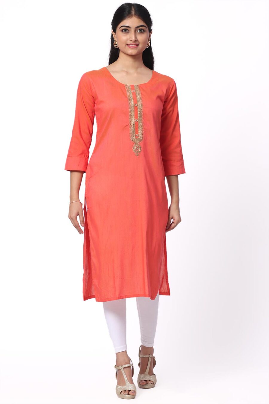 For-Yourself-Orange-with-zari-work-Kurti-Closeup-Cloth-2 Foryourself Orange with Zari work Kurti