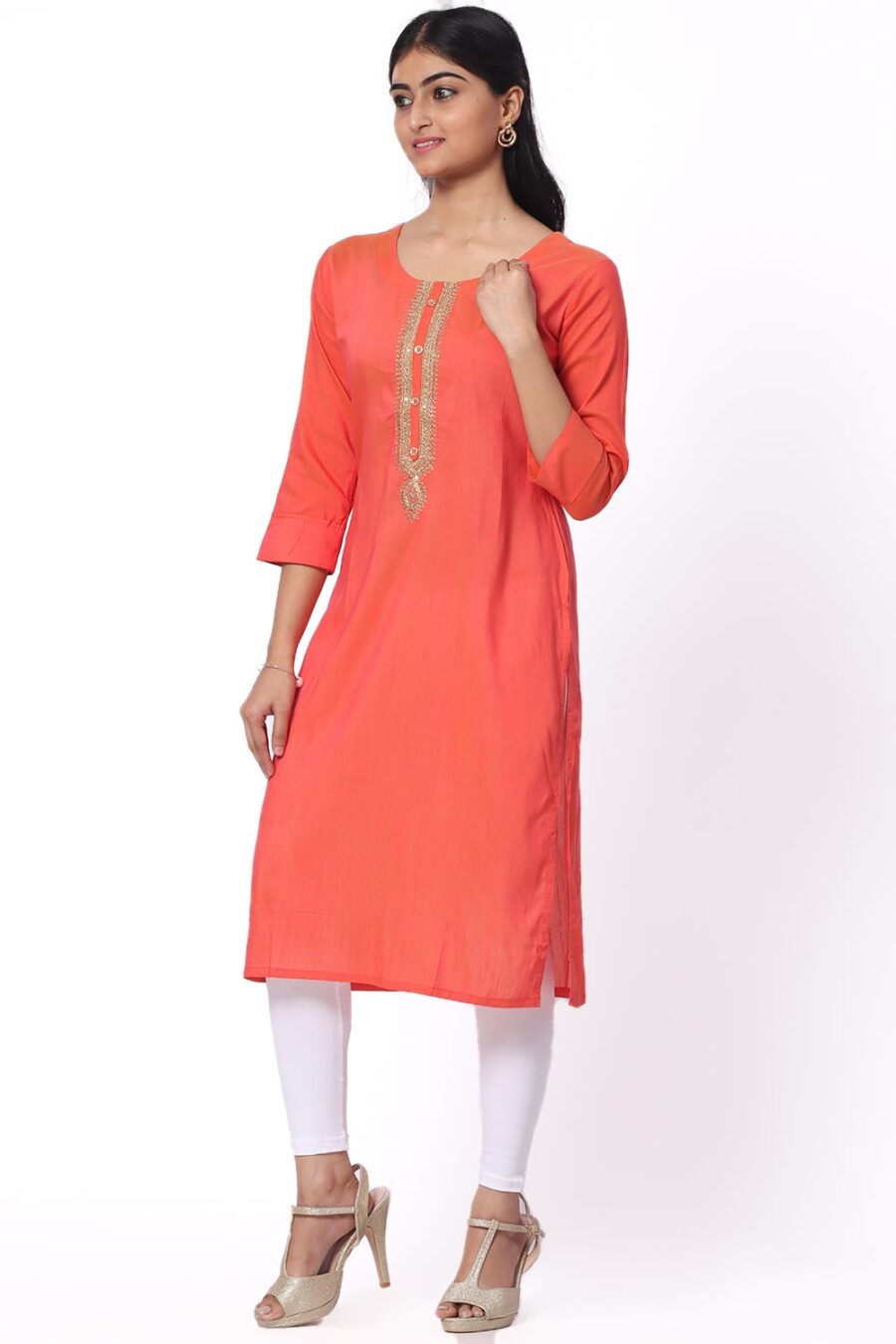 For-Yourself-Orange-with-zari-work-Kurti-Closeup-Cloth-4 Foryourself Orange with Zari work Kurti