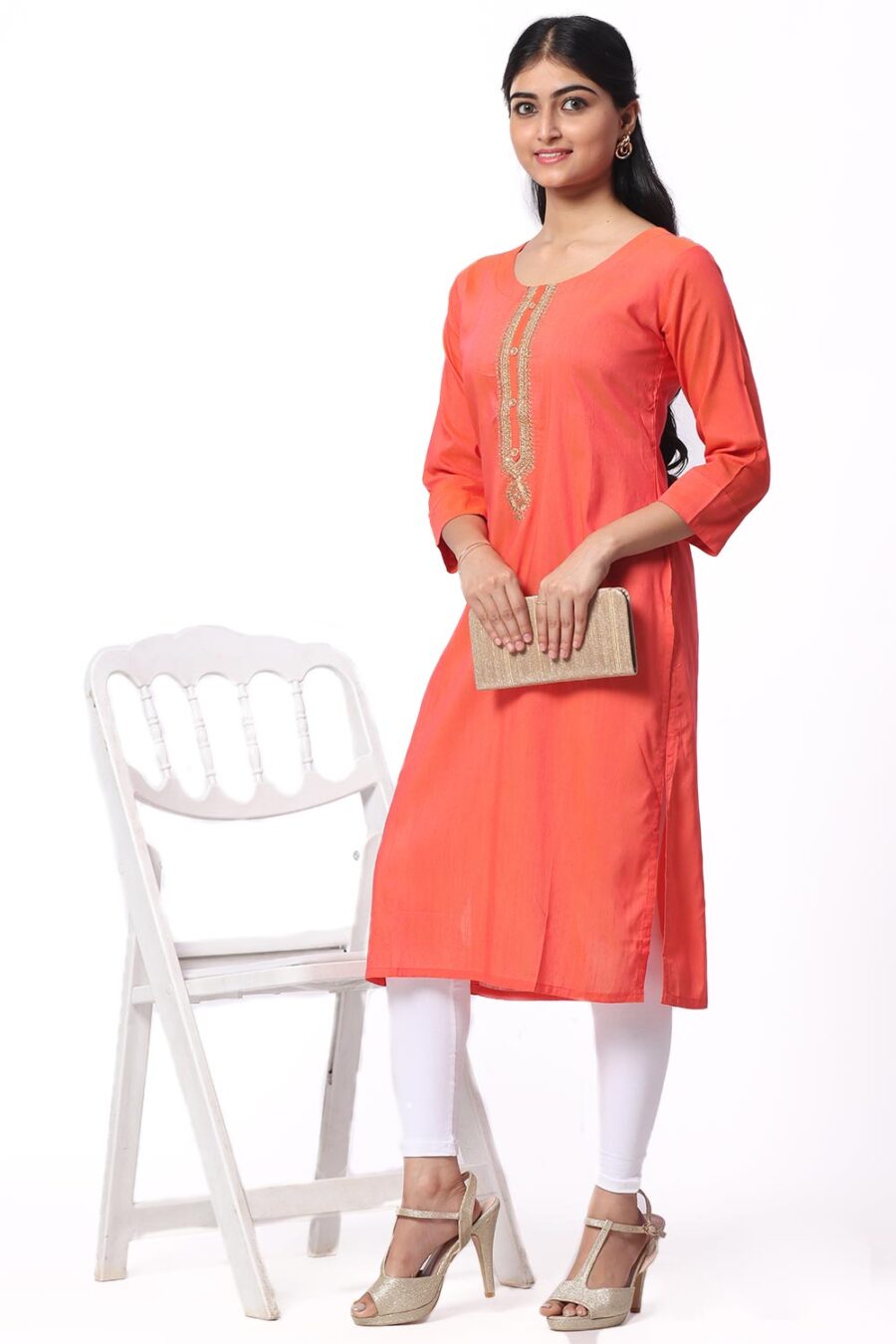 For-Yourself-Orange-with-zari-work-Kurti-Closeup-Cloth-5 Foryourself Orange with Zari work Kurti