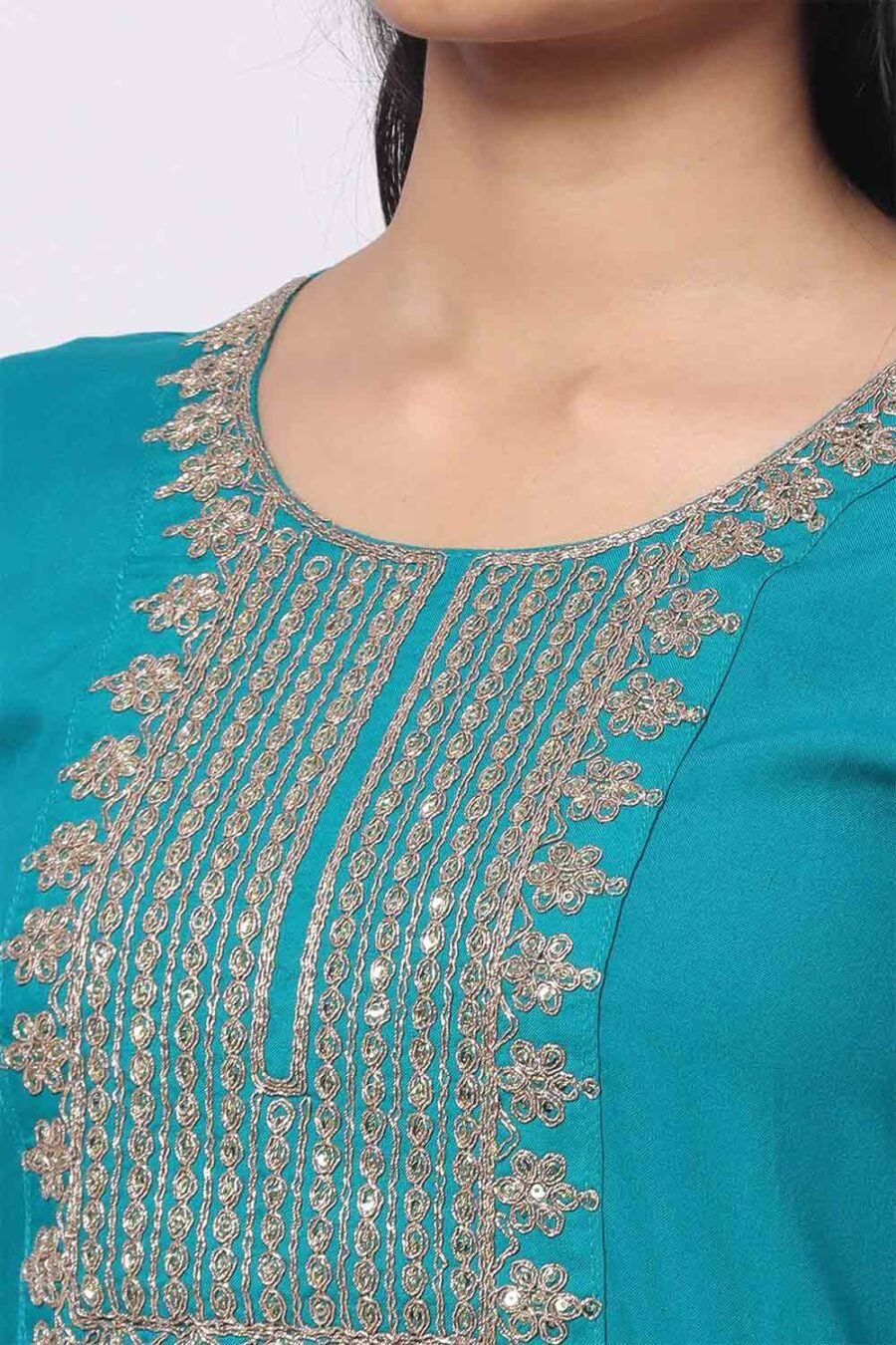 For-Yourself-Peacock-with-chamiki-work-Kurti-Closeup-Cloth-1 Foryourself Peacock Blue with Chamki work Kurti