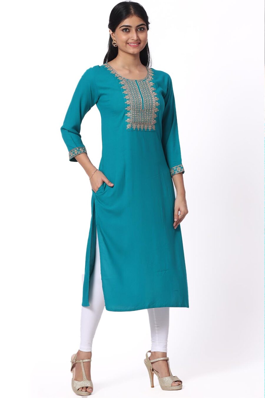 For-Yourself-Peacock-with-chamiki-work-Kurti-Closeup-Cloth-3 Foryourself Peacock Blue with Chamki work Kurti