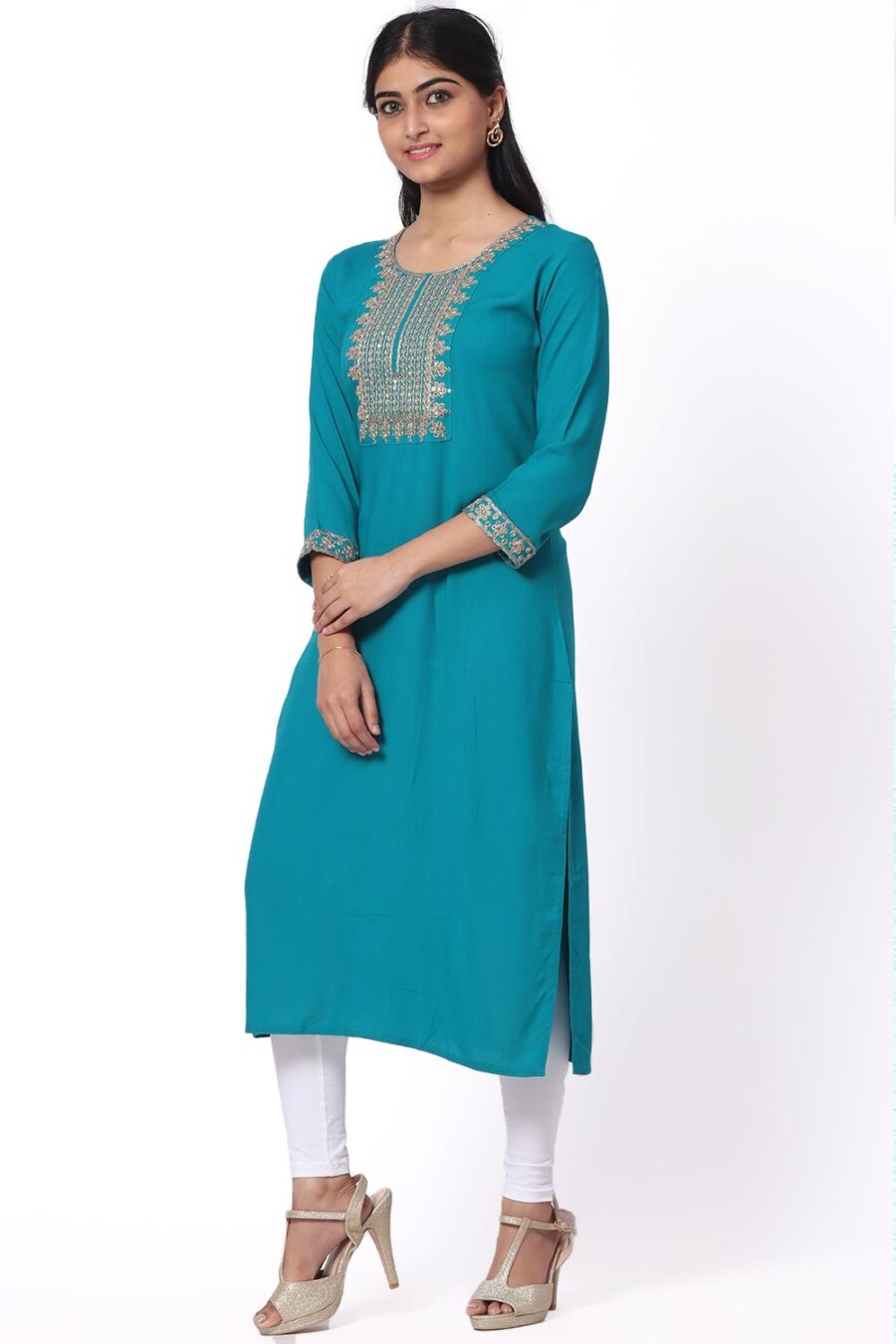 Foryourself Peacock Blue with Chamki work Kurti - foryourself.in