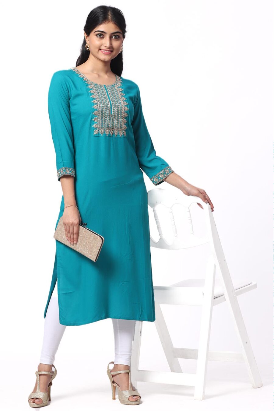 For-Yourself-Peacock-with-chamiki-work-Kurti-Closeup-Cloth-5 Foryourself Peacock Blue with Chamki work Kurti