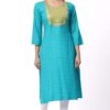 For-Yourself-Turquoise-Blue-With-print-Kurti-Closeup-Cloth-2 Foryourself Turquoise Blue With print & Chamki Work Kurti