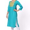 For-Yourself-Turquoise-Blue-With-print-Kurti-Closeup-Cloth-4 Foryourself Turquoise Blue With print & Chamki Work Kurti