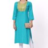 For-Yourself-Turquoise-Blue-With-print-Kurti-Closeup-Cloth-5 Foryourself Turquoise Blue With print & Chamki Work Kurti