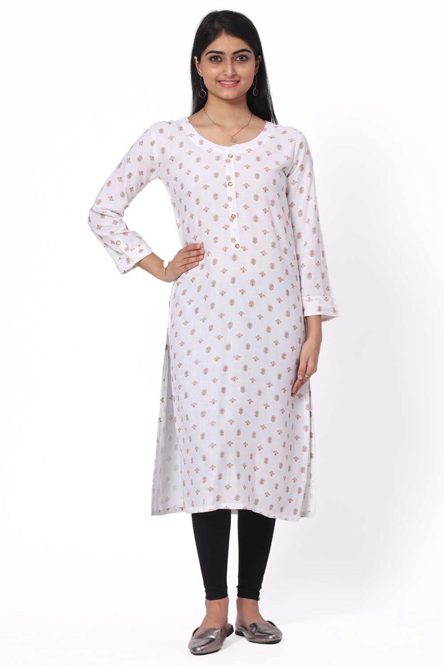 For-Yourself-white--with-orange-pattern-Work-work-Kurti-Closeup-Cloth-3 Foryourself White with Brown print work Kurti