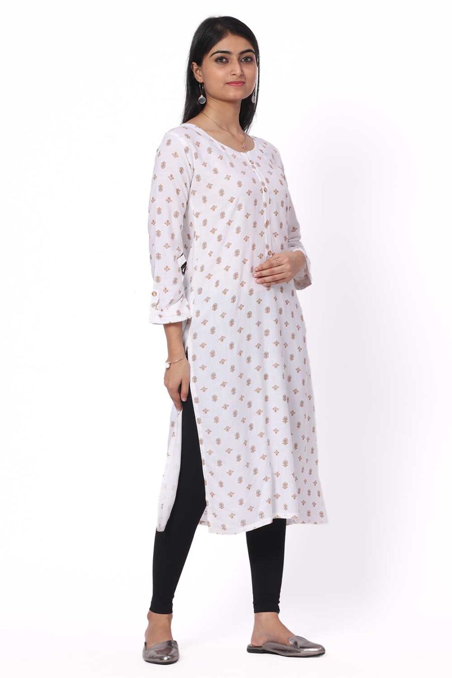 For-Yourself-white--with-orange-pattern-Work-work-Kurti-Closeup-Cloth-4 Foryourself White with Brown print work Kurti