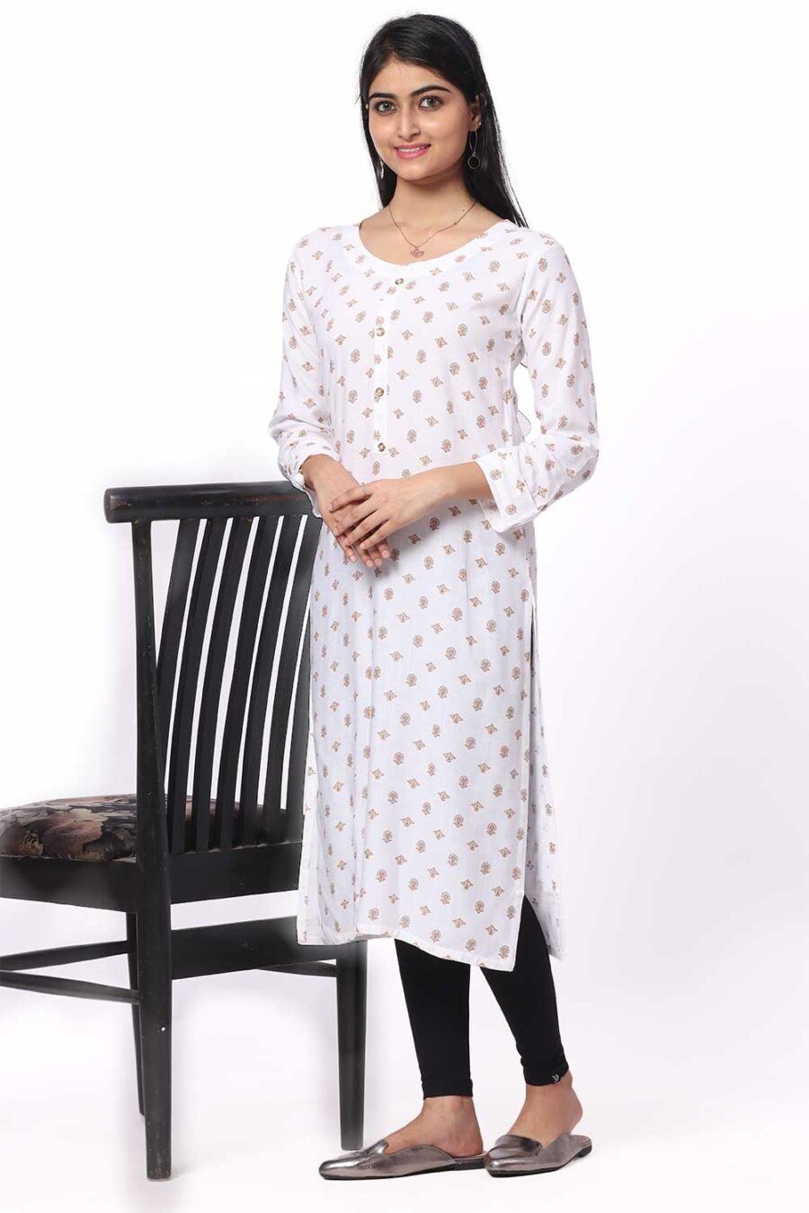 For-Yourself-white--with-orange-pattern-Work-work-Kurti-Closeup-Cloth-5 Foryourself White with Brown print work Kurti