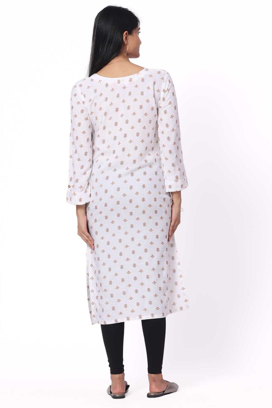 For-Yourself-white--with-orange-pattern-Work-work-Kurti-Closeup-Cloth-6 Foryourself White with Brown print work Kurti