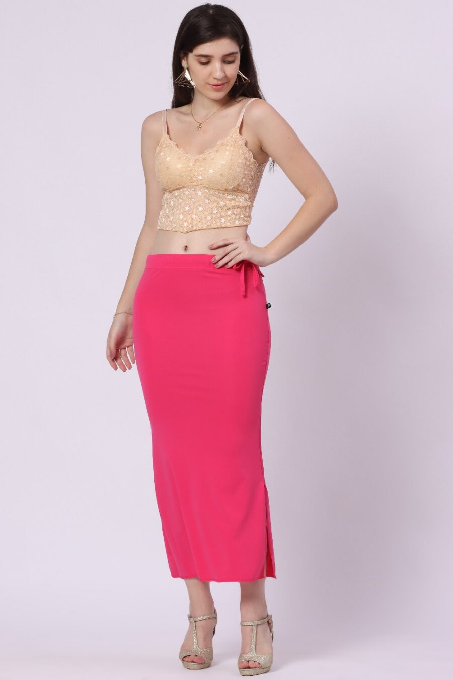 Foryourself Women Pink Plain - Saree Shape Wear