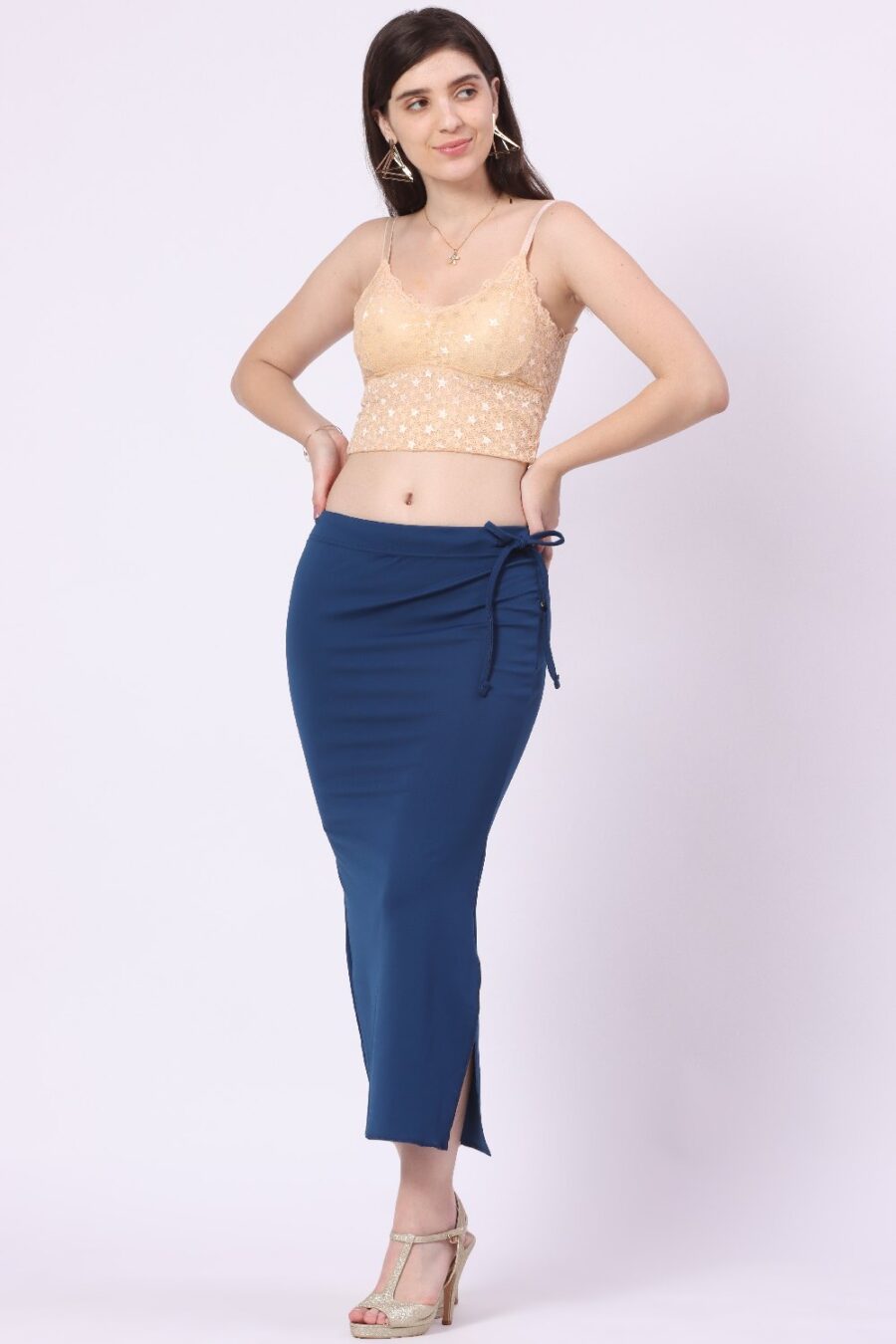 Foryourself Women Yale Blue Plain – Saree Shape Wear