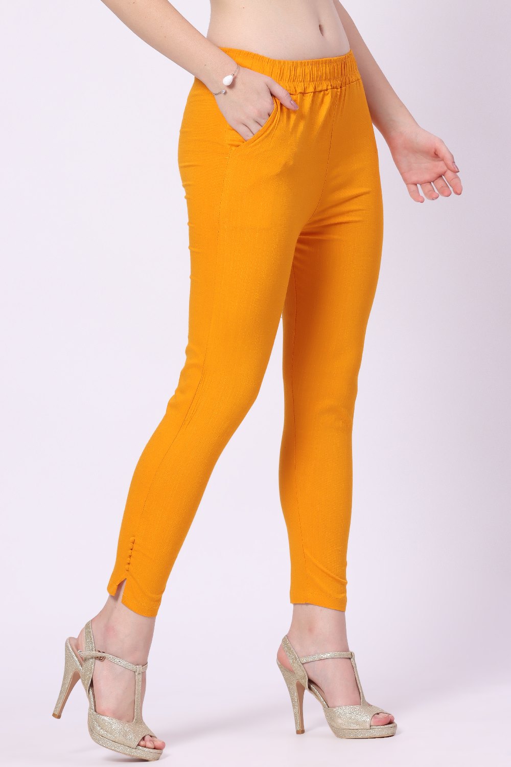 Foryourself Women Mustard Plain Cigar Pant