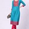 1-1 Foryourself Sky Blue with Red Embroidery and print worked Kurti