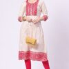 1-1 Foryourself Cream with Pink Embroidery and Print worked Kurti