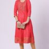 1-1 Foryourself Red with Embroidery work & Golden Print worked kurti