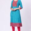2-1 Foryourself Sky Blue with Red Embroidery and print worked Kurti