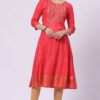 2-1 Foryourself Red with Embroidery work & Golden Print worked kurti