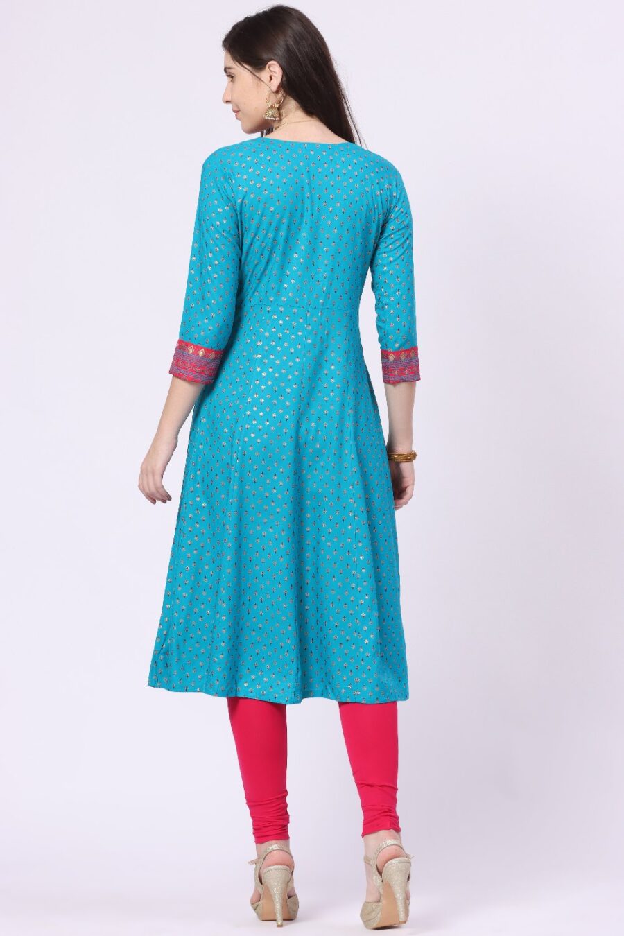 5-1 Foryourself Sky Blue with Red Embroidery and print worked Kurti