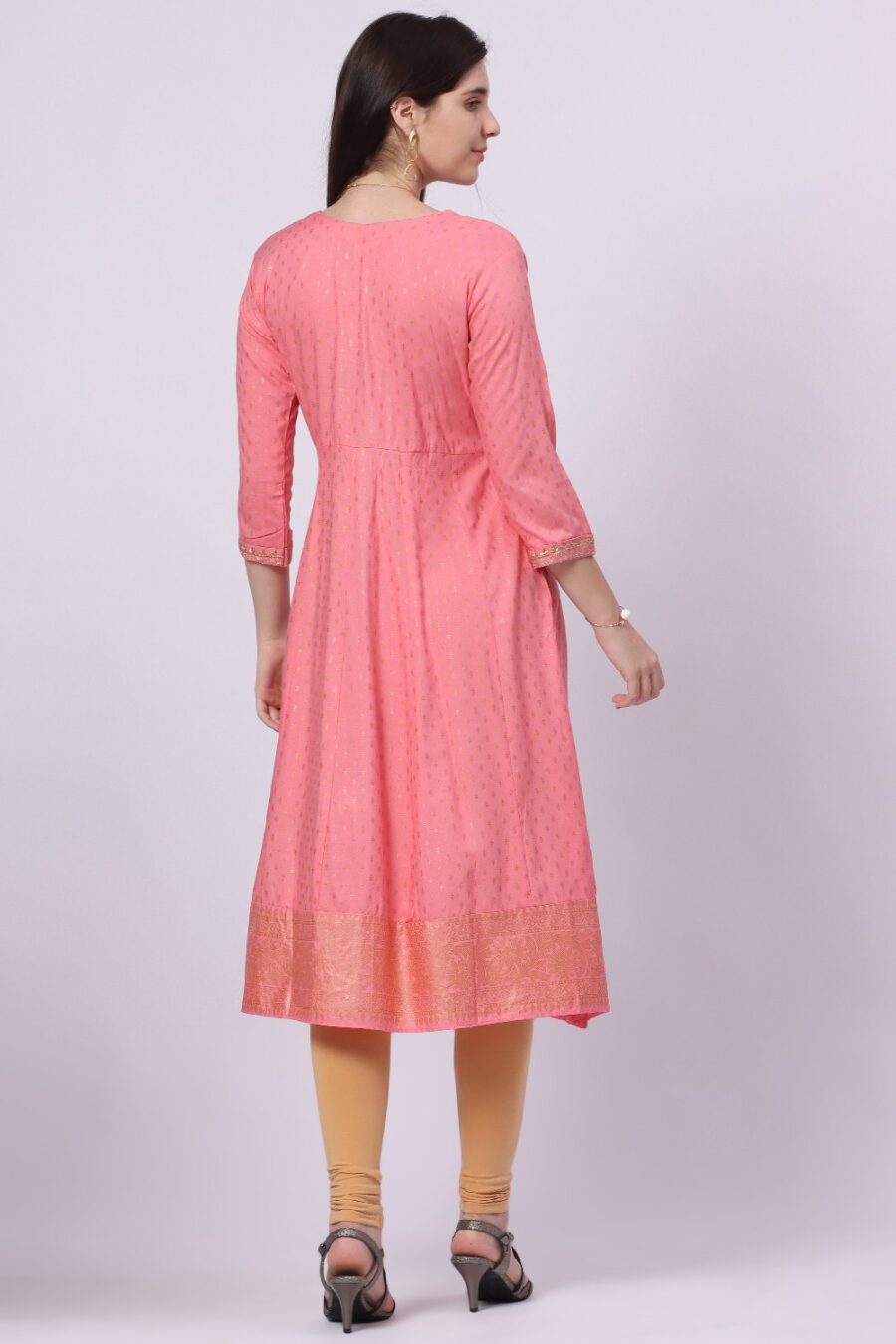 5-1 Foryourself Baby Pink with Embroidery & Golden print worked kurti