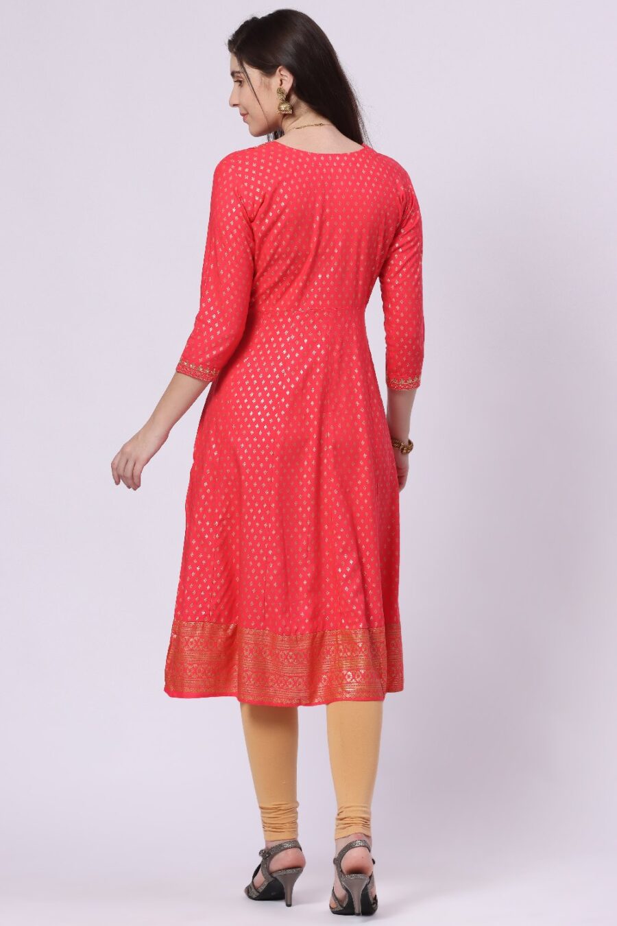 5-1 Foryourself Red with Embroidery work & Golden Print worked kurti