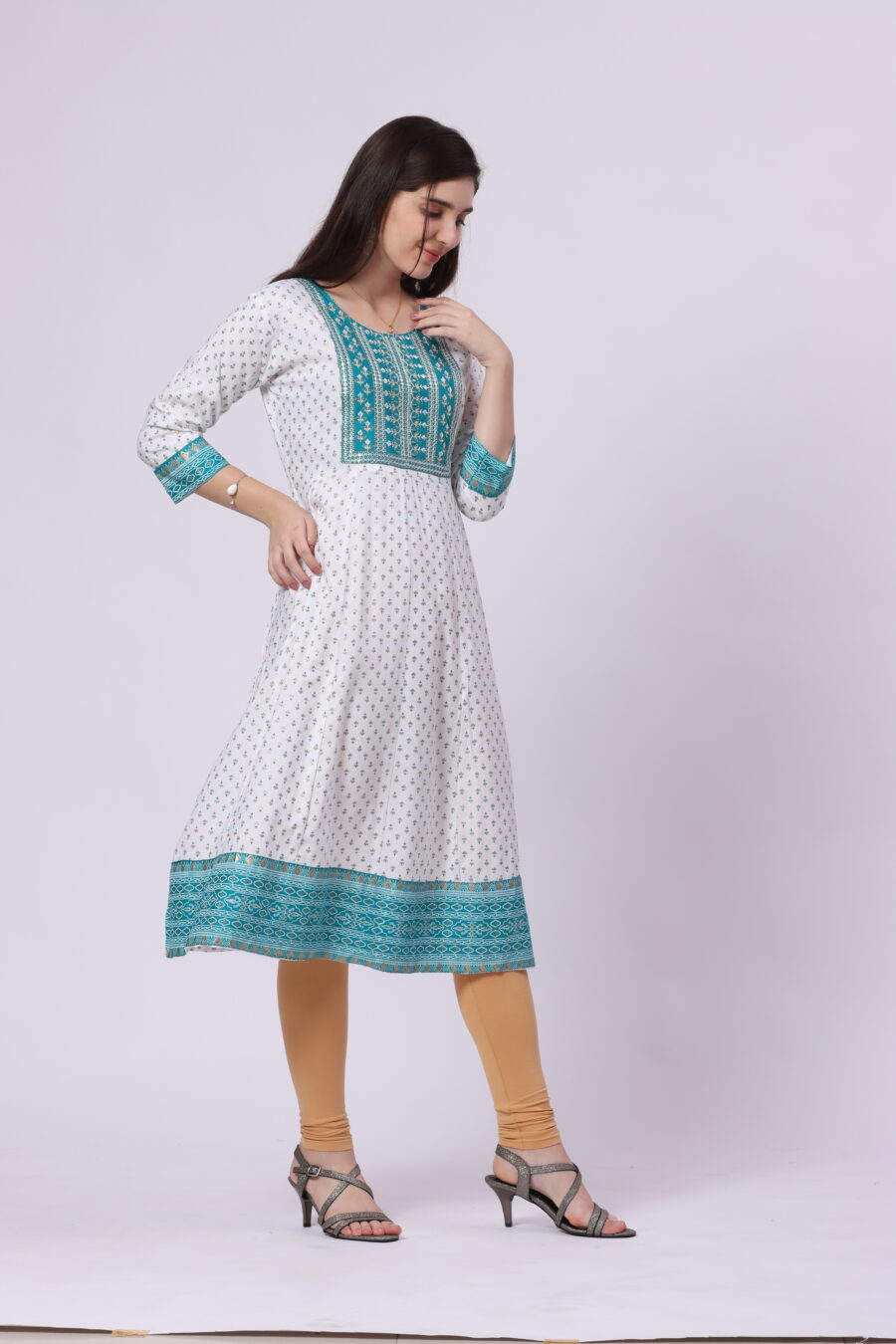 IMG_0585 Foryourself White with Sky Blue Embroidery and Print worked Kurti