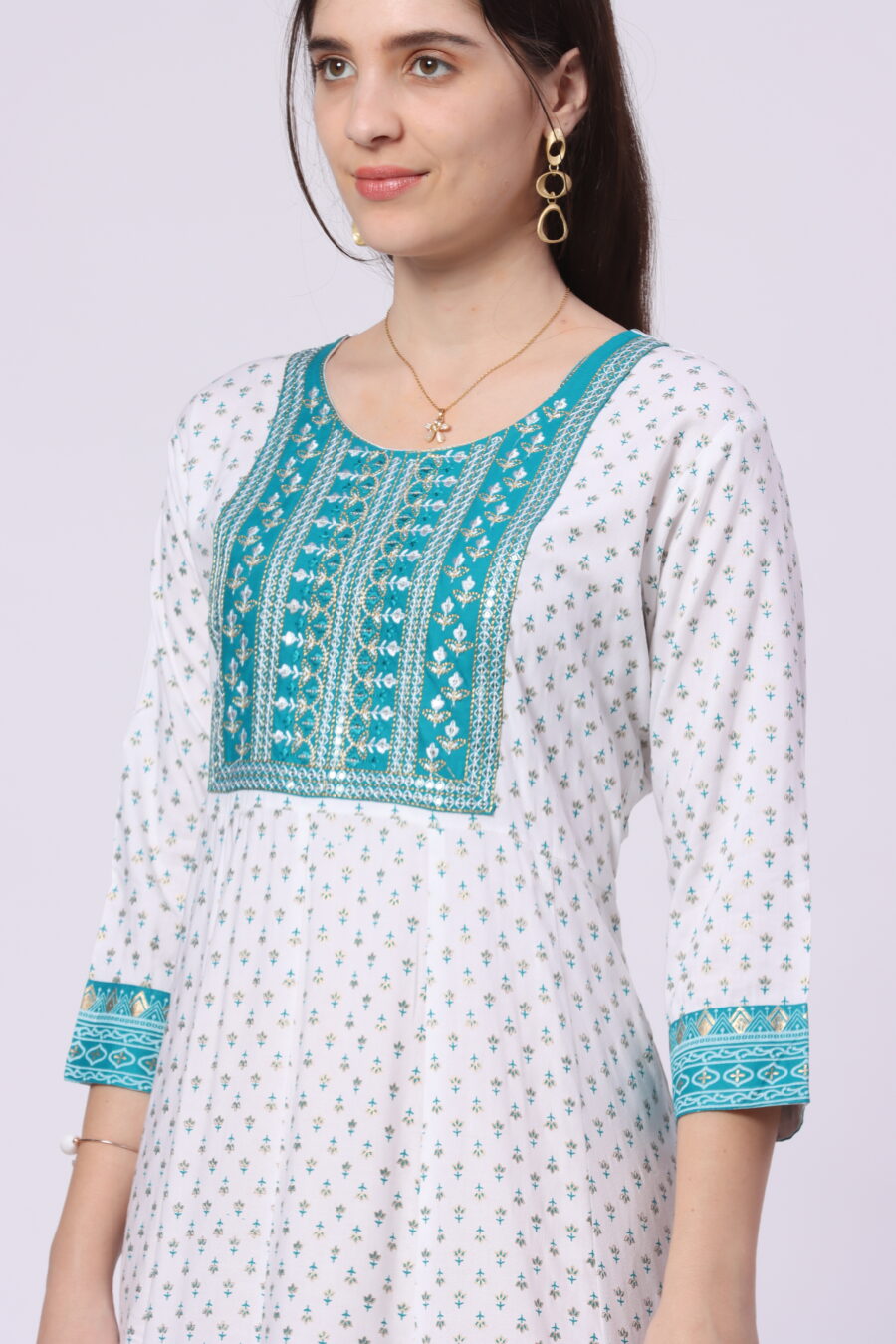 IMG_0586 Foryourself White with Sky Blue Embroidery and Print worked Kurti