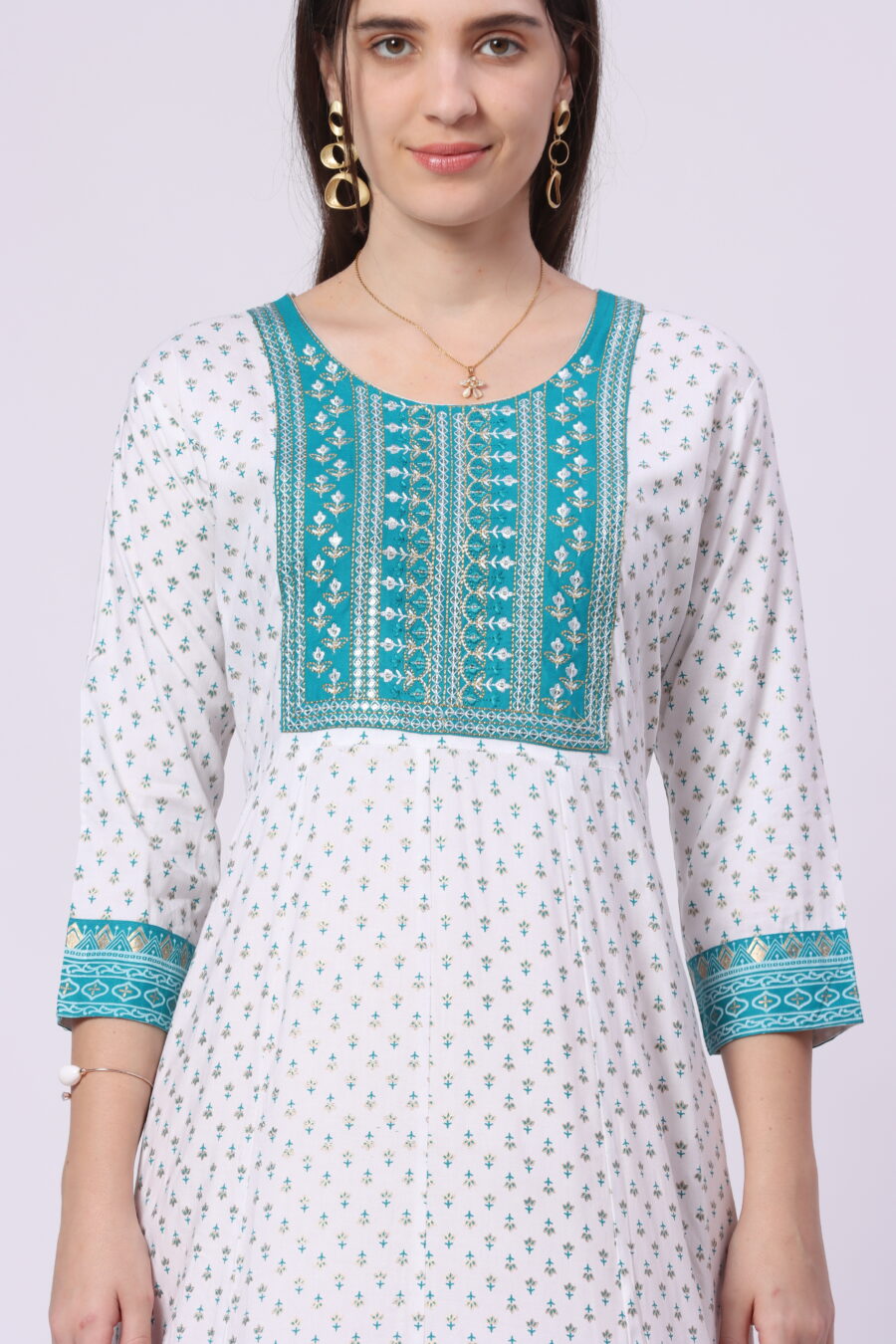 IMG_0587 Foryourself White with Sky Blue Embroidery and Print worked Kurti