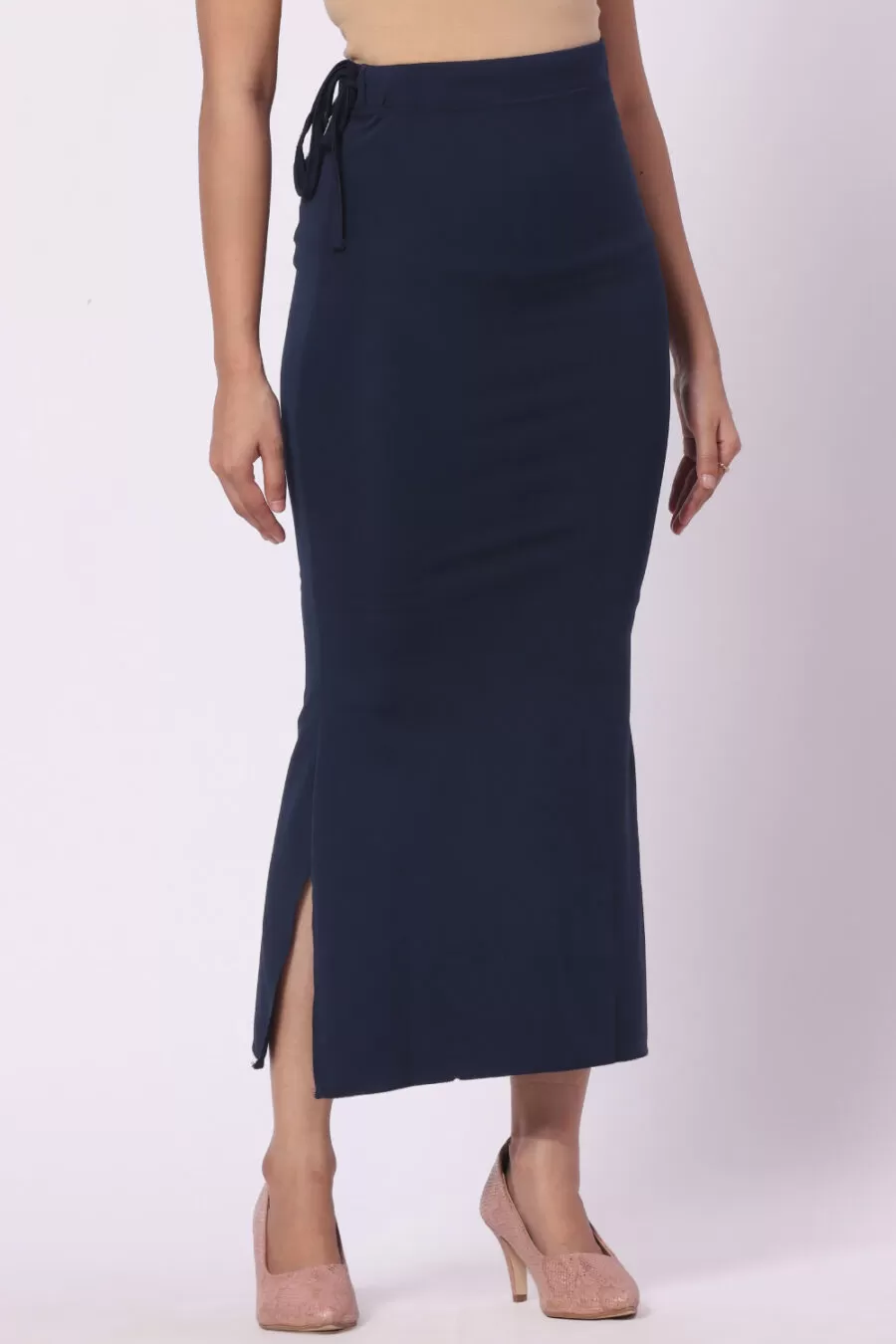 Foryourself Women Navy Blue Plain - Saree Shape Wear