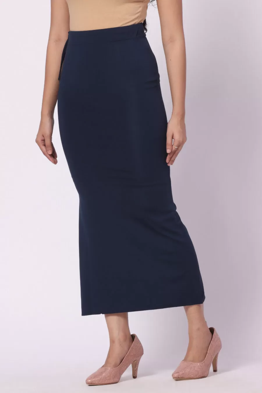 Foryourself Women Navy Blue Plain - Saree Shape Wear