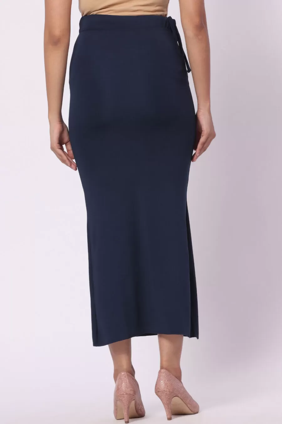 Foryourself Women Navy Blue Plain - Saree Shape Wear
