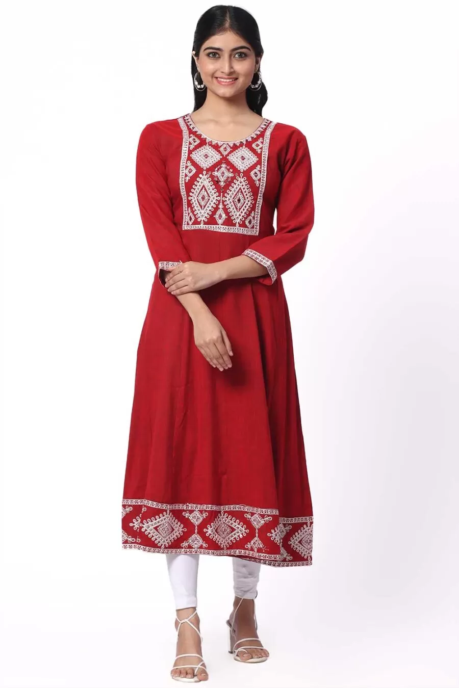 For-Yourself-Red-with-White-Kurti-1 Foryourself Maroon with White Embroidery Kurti
