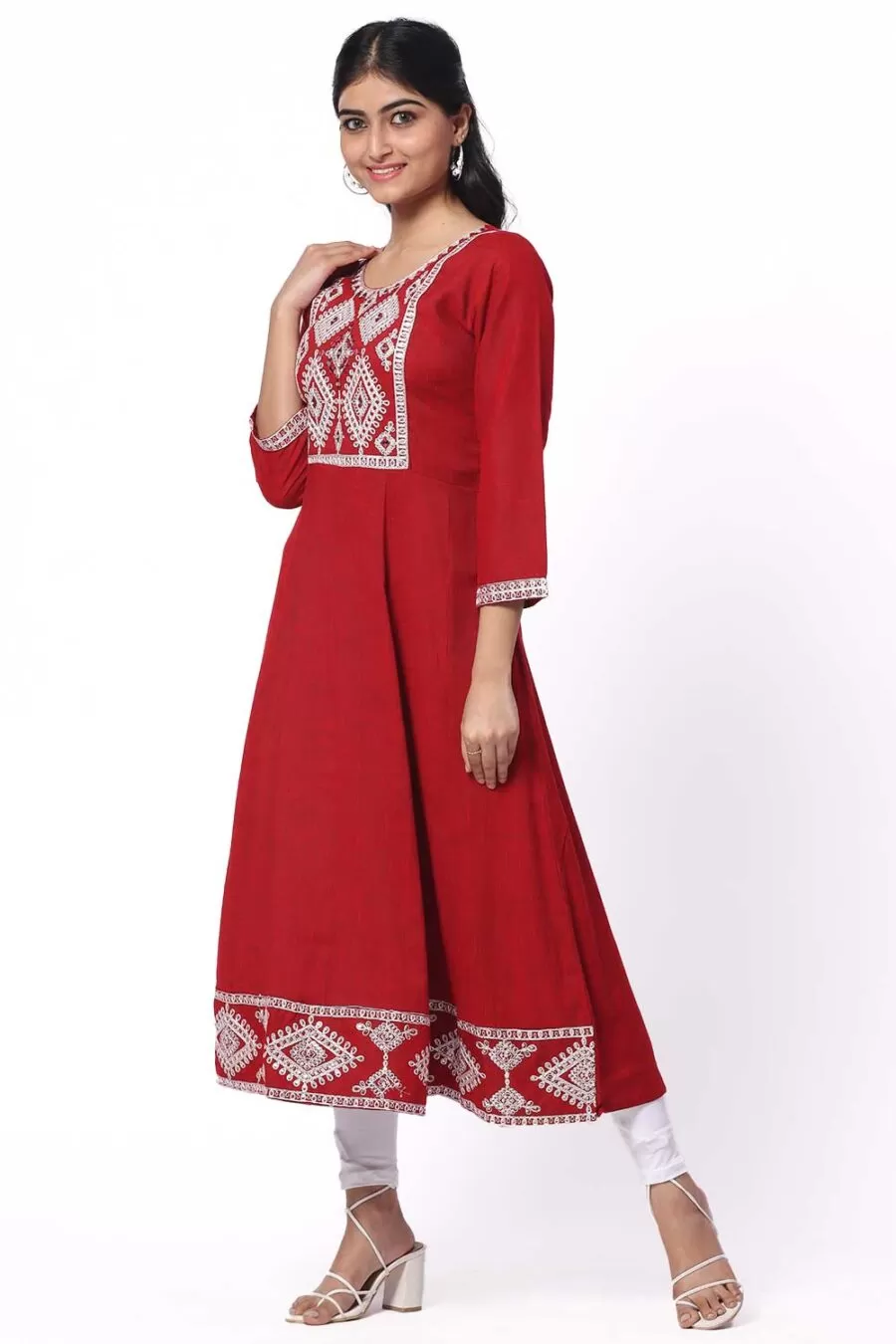 For-Yourself-Red-with-White-Kurti-2 Foryourself Maroon with White Embroidery Kurti