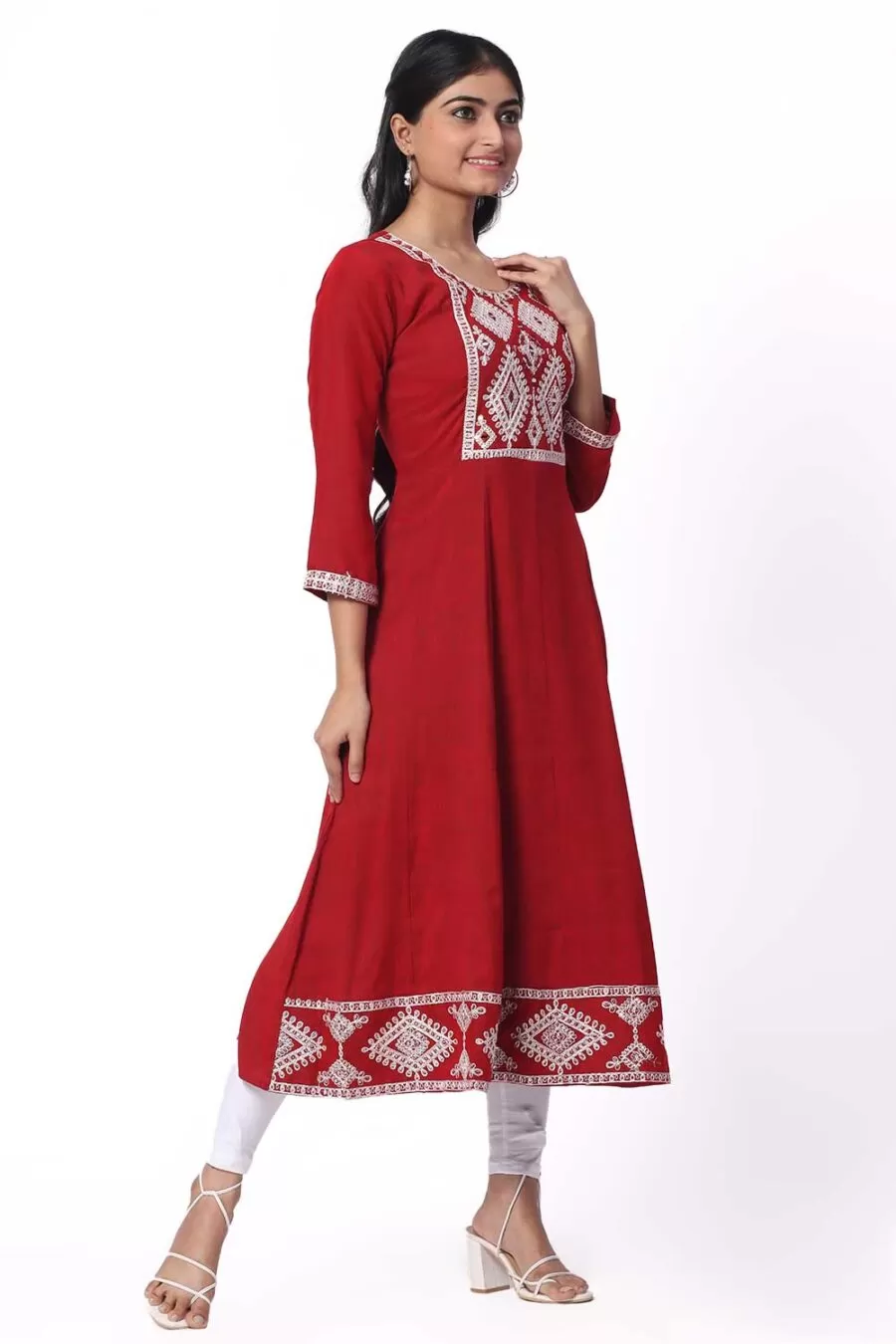For-Yourself-Red-with-White-Kurti-3 Foryourself Maroon with White Embroidery Kurti