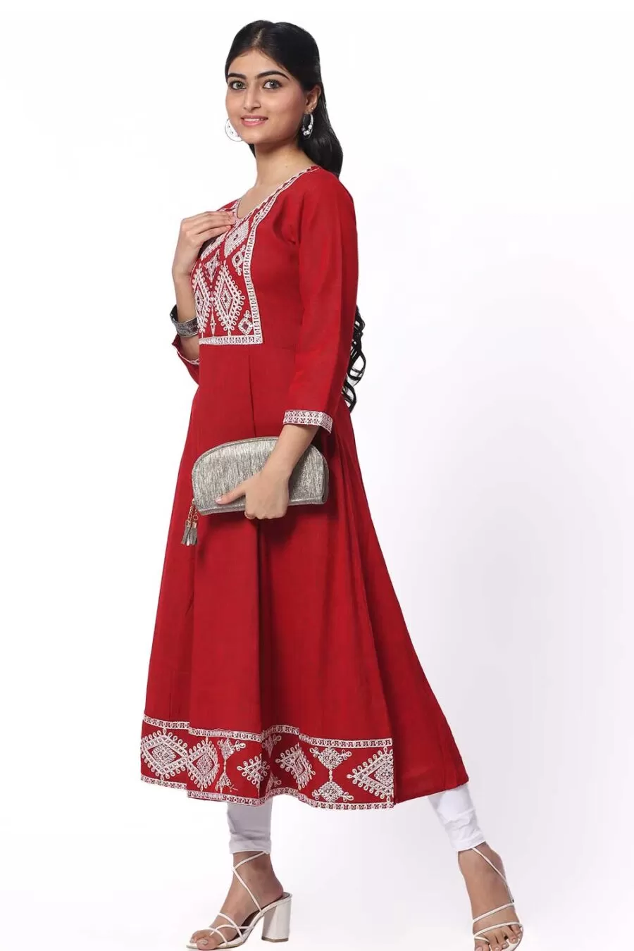 For-Yourself-Red-with-White-Kurti-4 Foryourself Maroon with White Embroidery Kurti