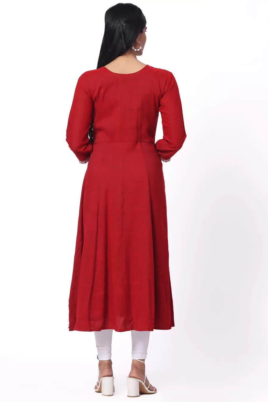 For-Yourself-Red-with-White-Kurti-5 Foryourself Maroon with White Embroidery Kurti
