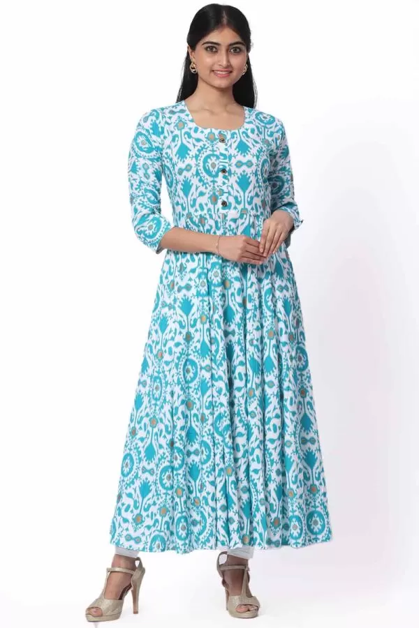 Foryourself White with Turquoise Blue Printed work Kurti
