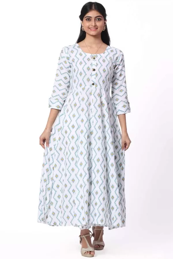 Foryourself White with turquoise blue print Kurti