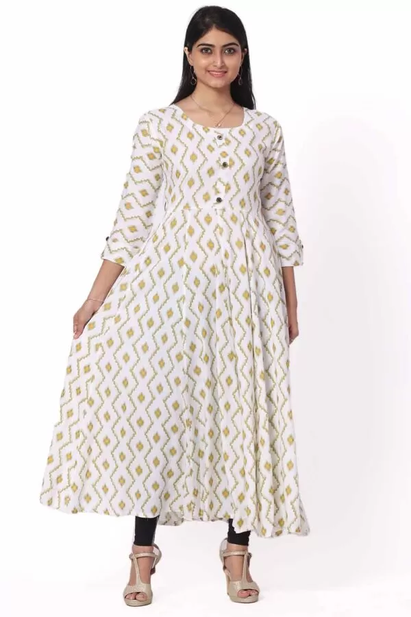 Foryourself White with Teal Green print work Kurti