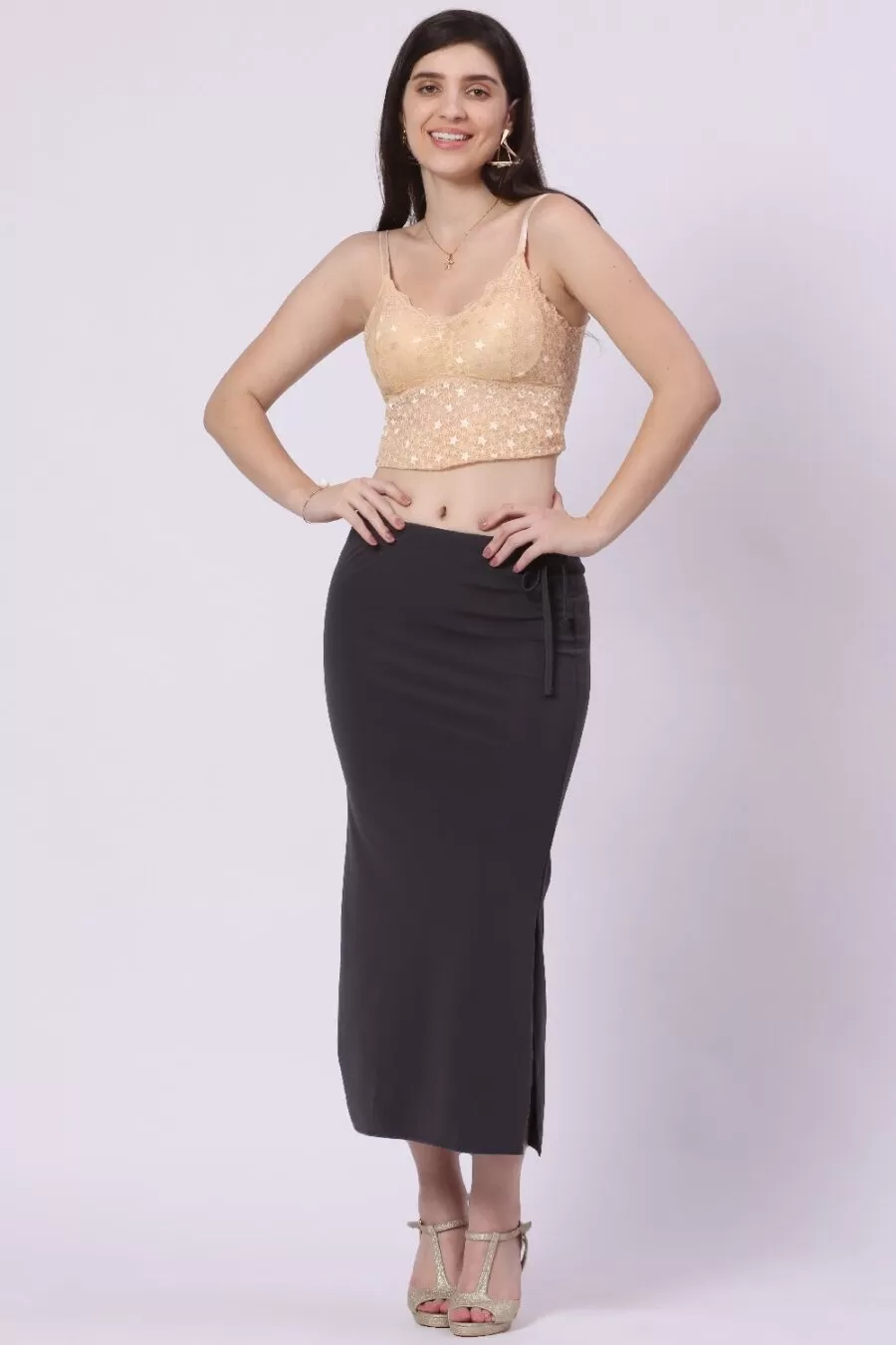 Foryourself Women Dark Grey Plain – Saree Shape Wear