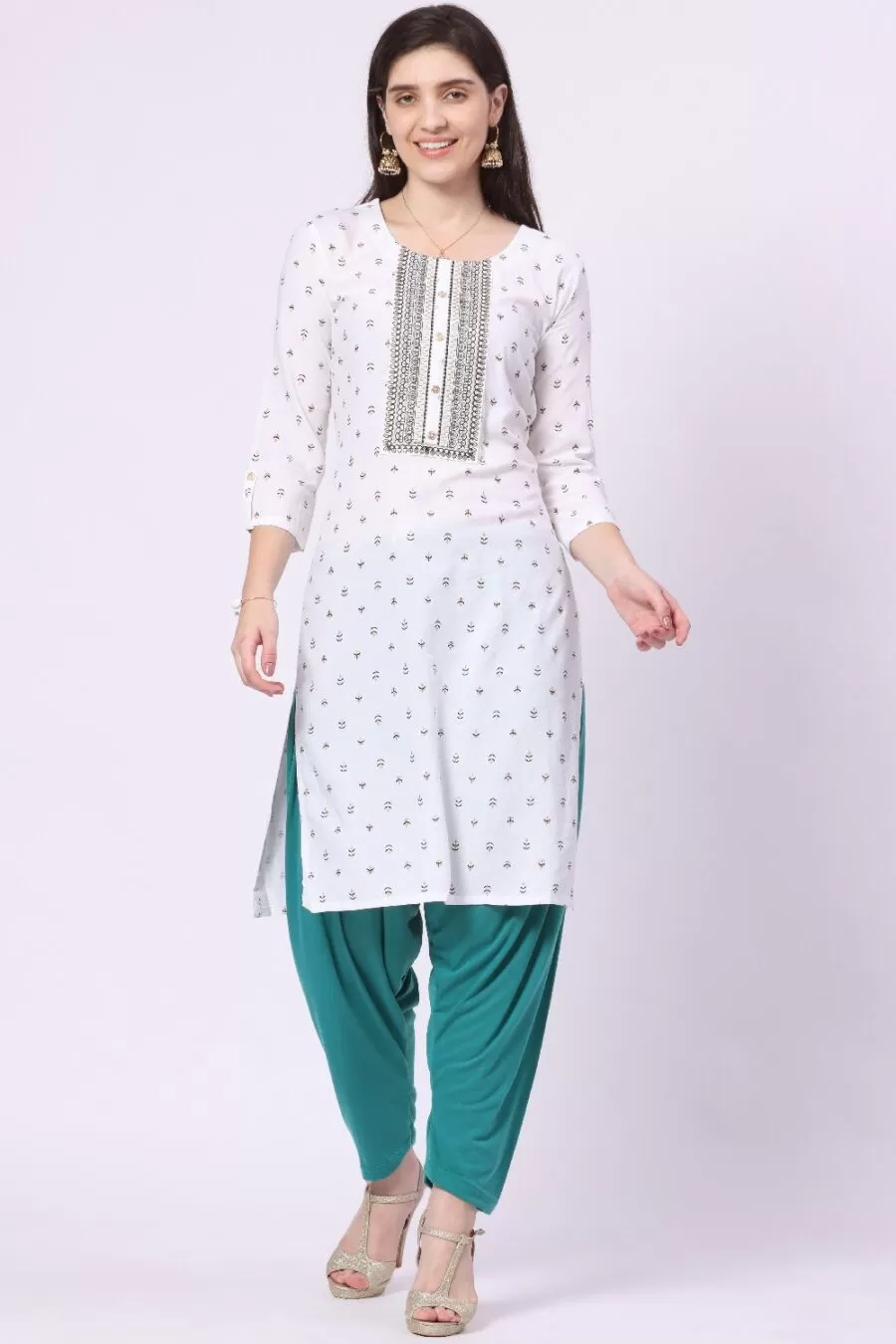 Foryourself Women Turquoise Green Plain Patiyala Pant