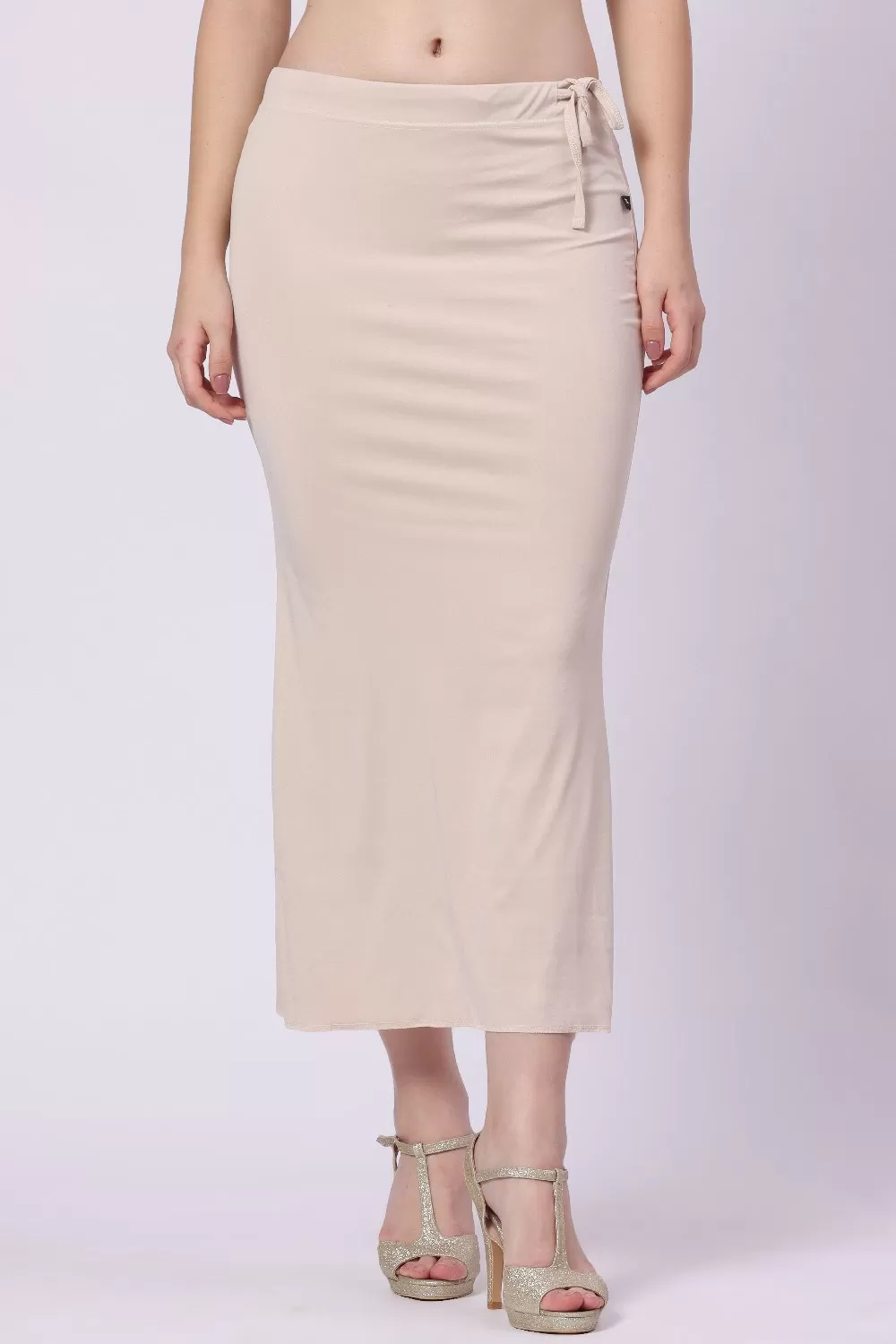 Foryourself Women Light Cream Solid Plain - Saree Shape Wear