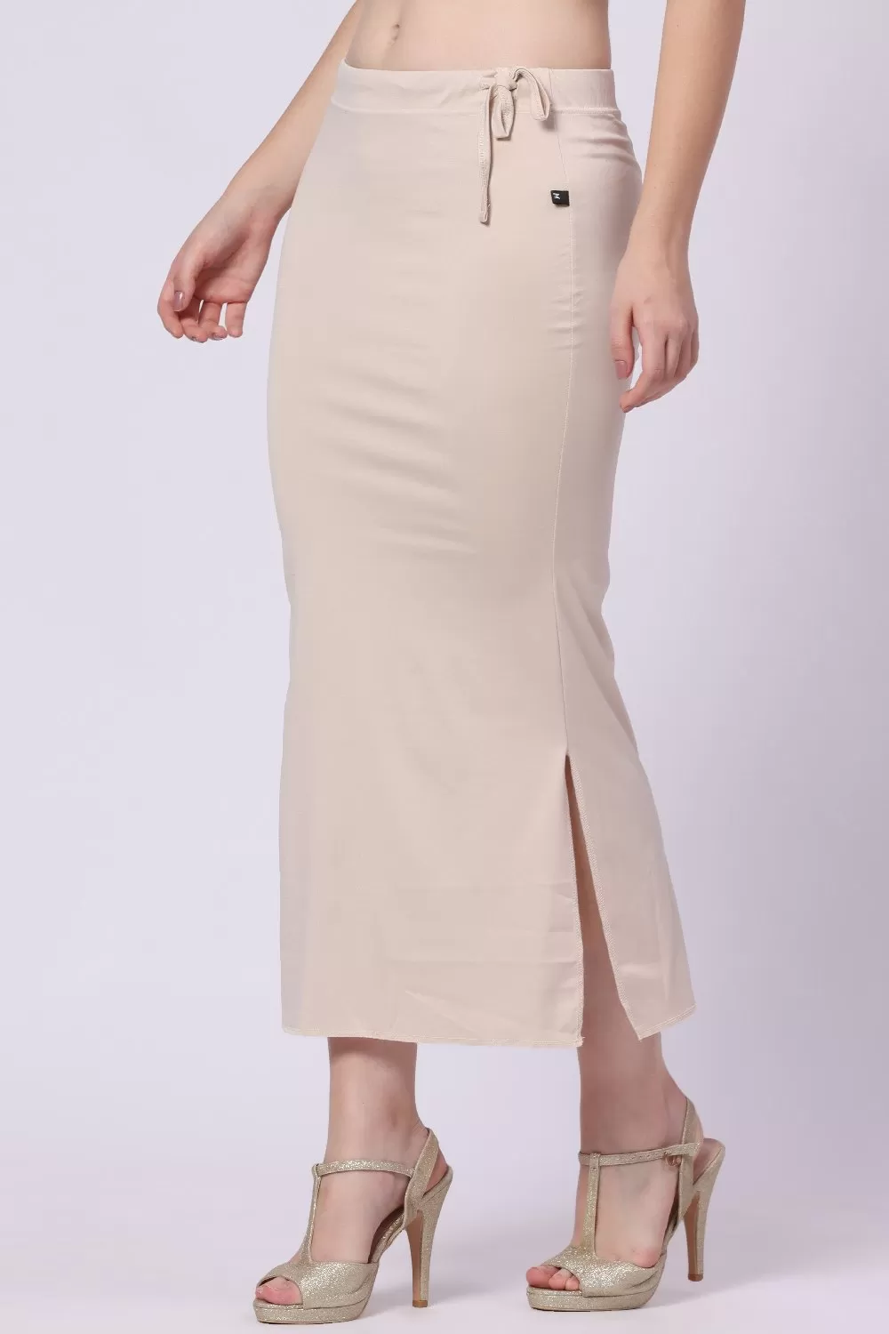 Foryourself Women Light Cream Solid Plain - Saree Shape Wear