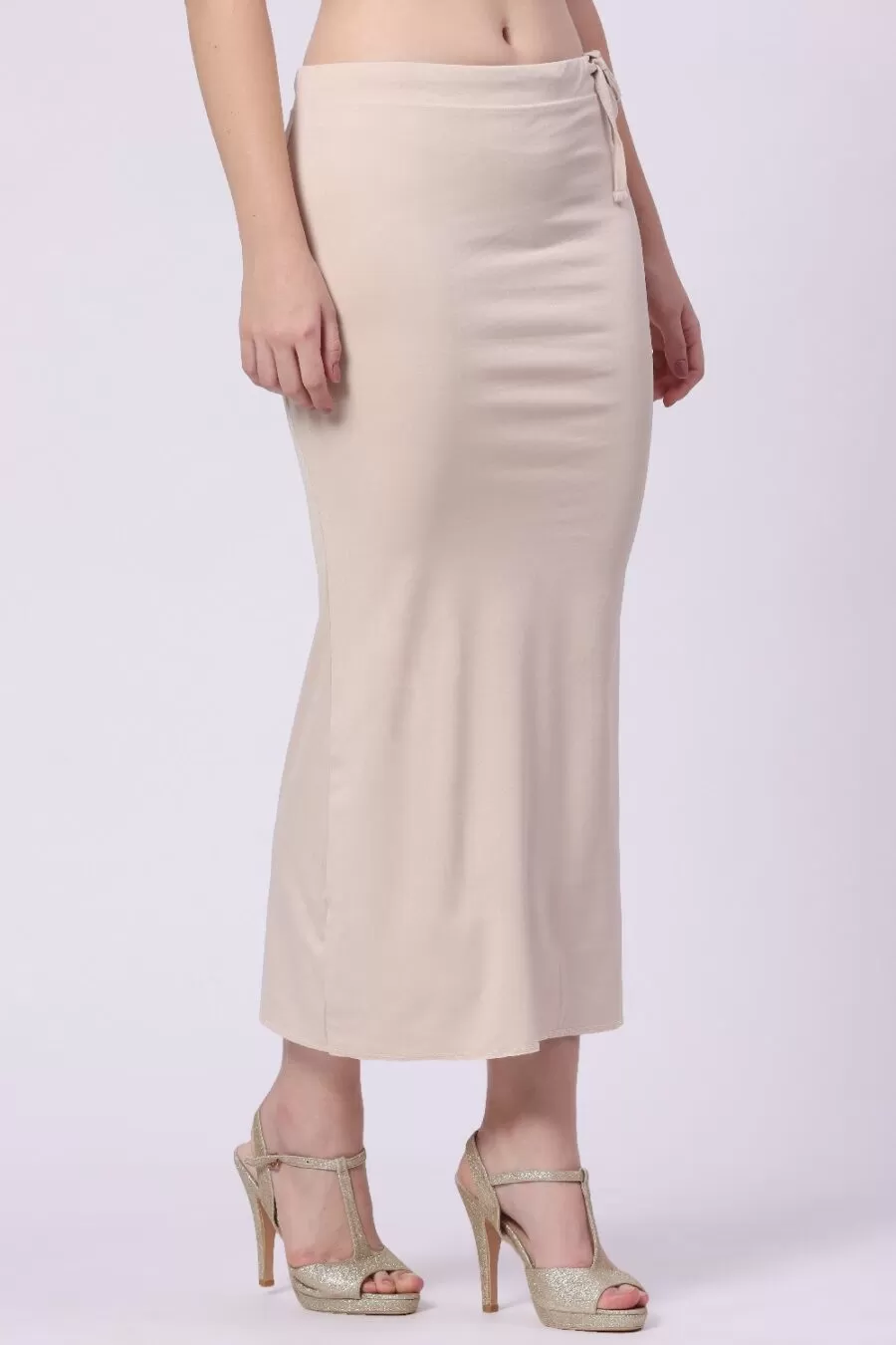 Foryourself Women Light Cream Solid Plain - Saree Shape Wear