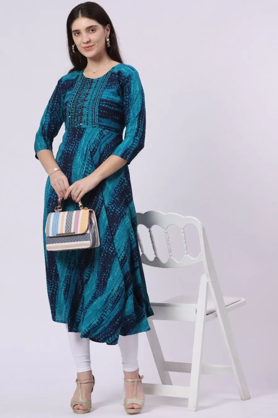 1-1 Foryourself Blue with Mirror work kurti