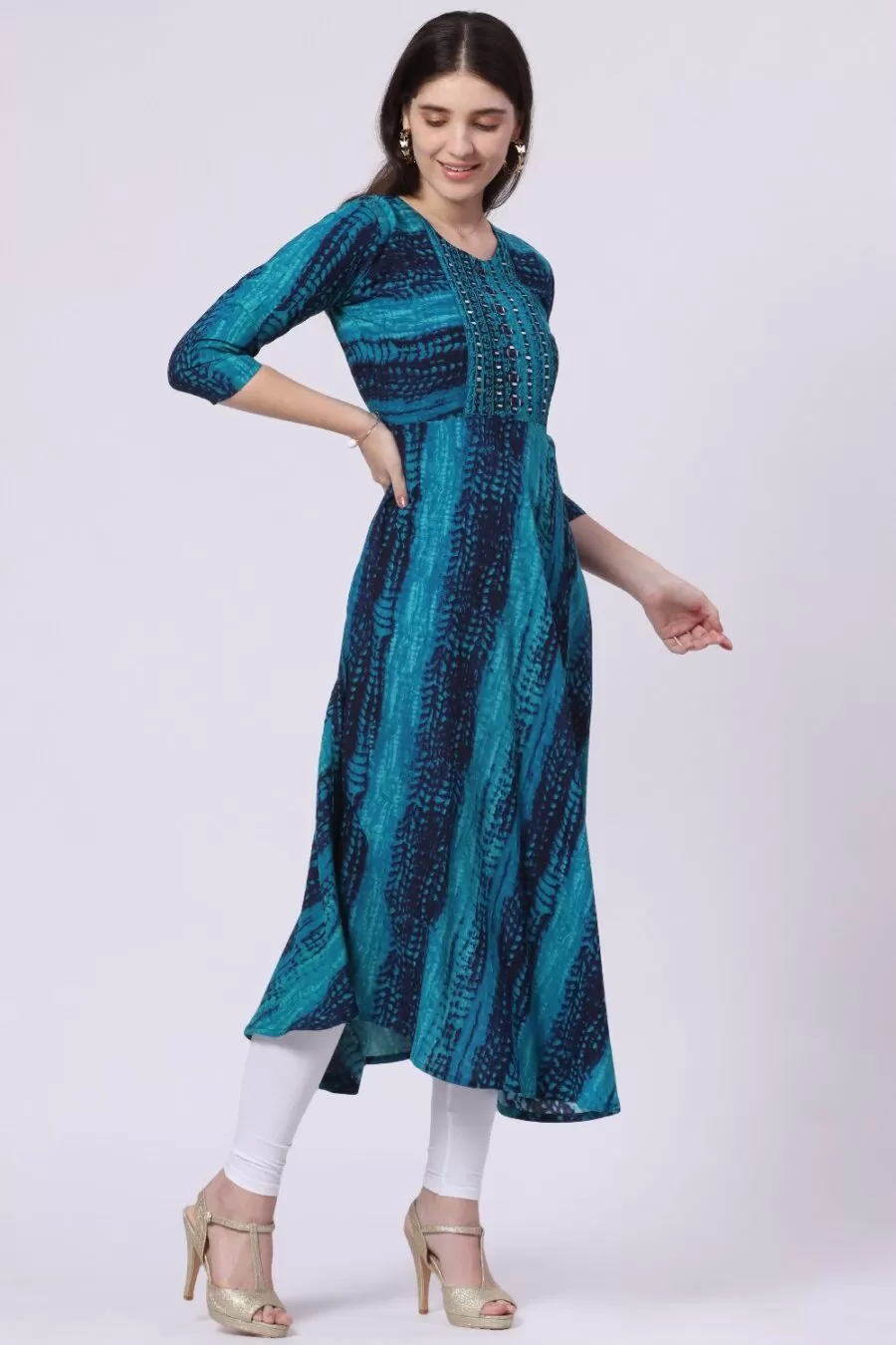 3-1 Foryourself Blue with Mirror work kurti