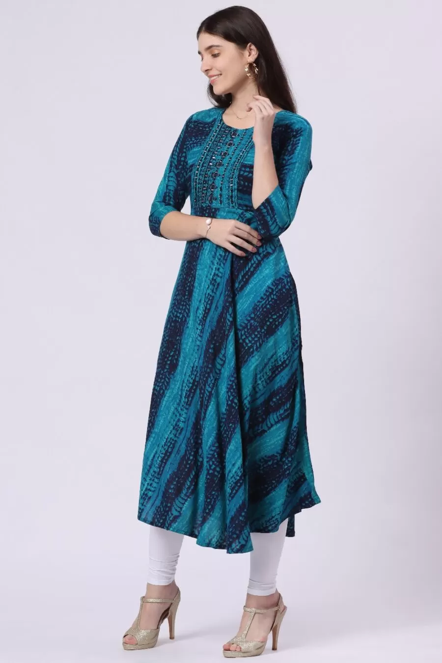 4-1 Foryourself Blue with Mirror work kurti